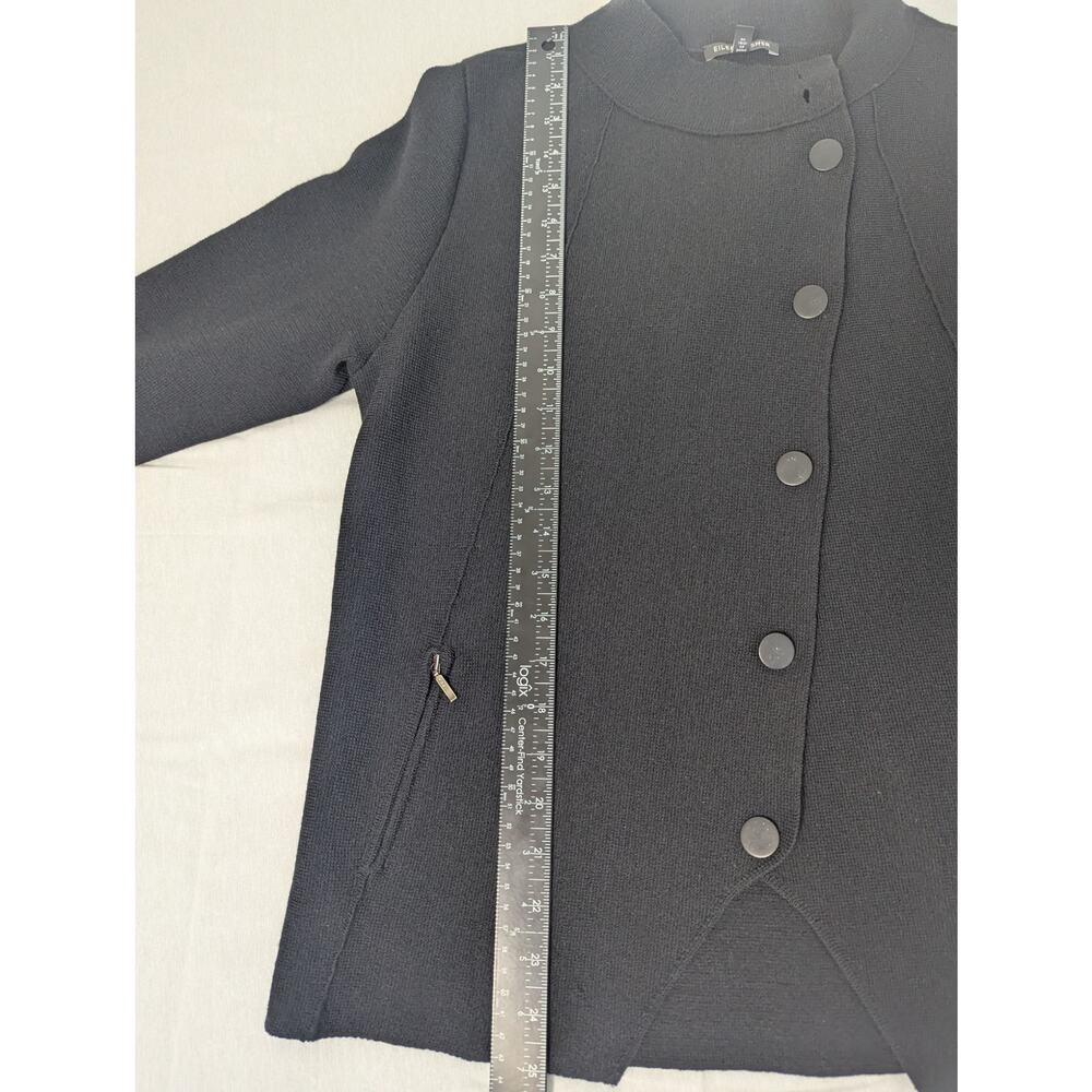 Eileen Fisher Black Minimalist Wool Asymmetrical Button Mock Neck Jacket - Picture 9 of 10